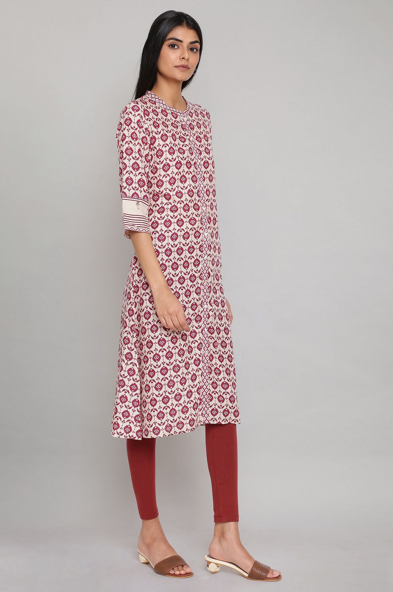 Maroon Printed Full Placket kurta