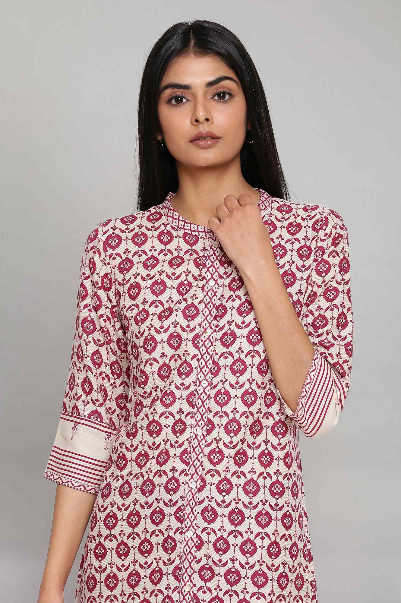 Maroon Printed Full Placket kurta