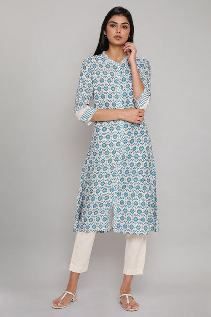 Light Blue Printed Full Placket kurta