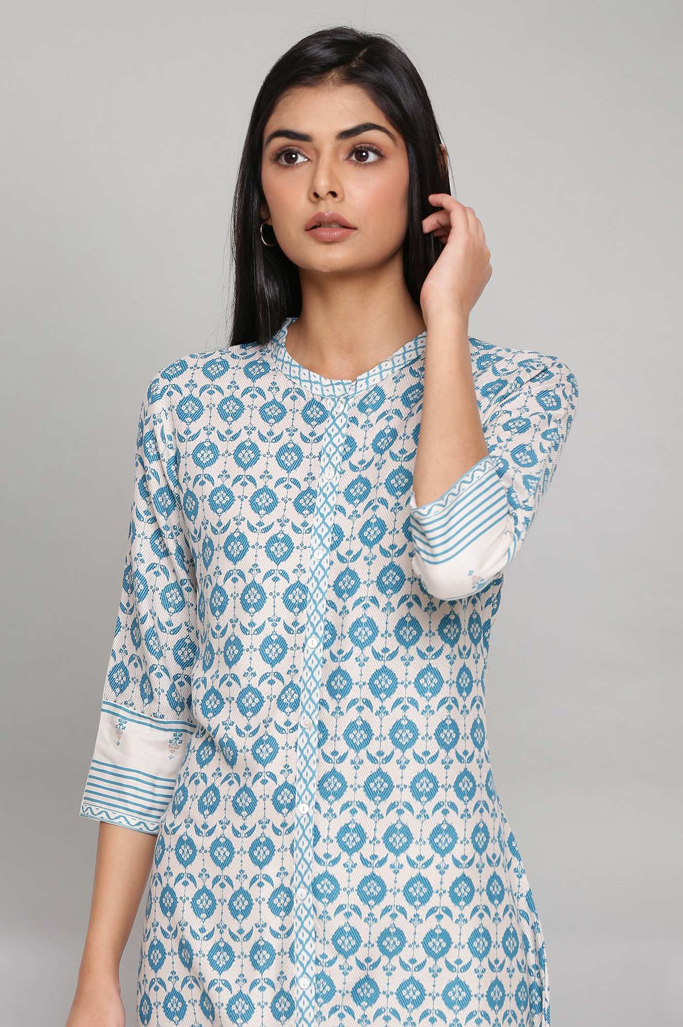 Light Blue Printed Full Placket kurta