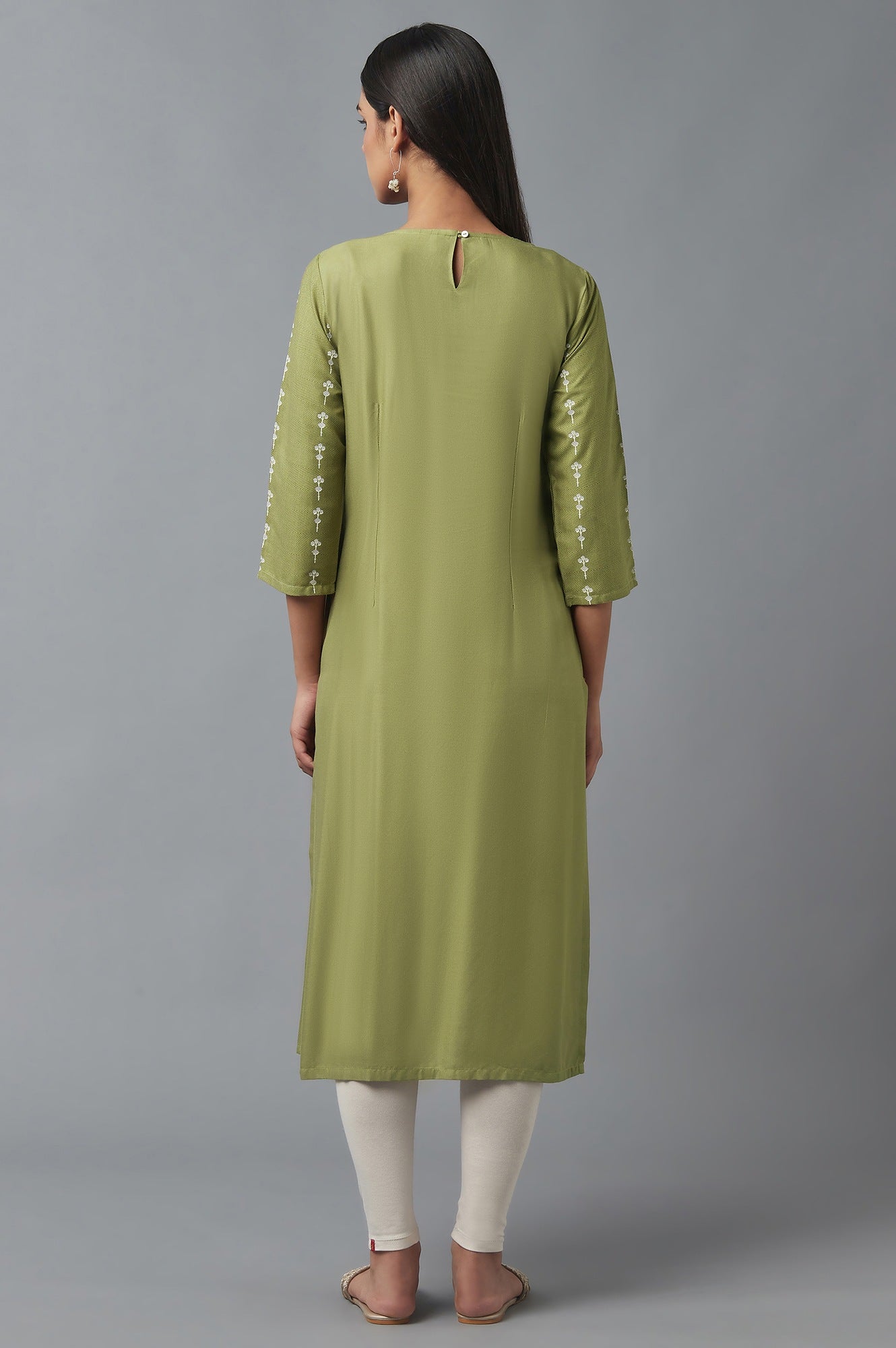 Olive Green Pleated kurta with Embroidery