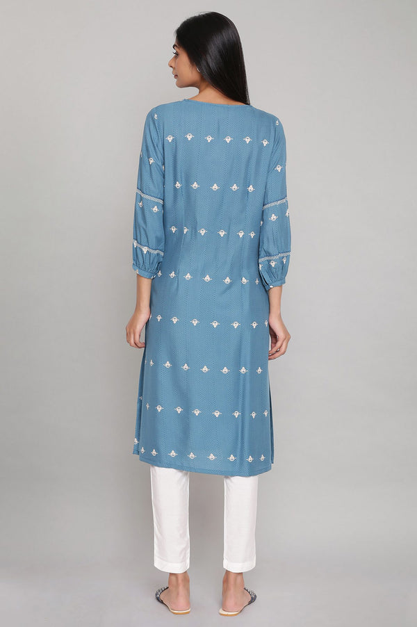 Adriatic Blue kurta with Gather Details