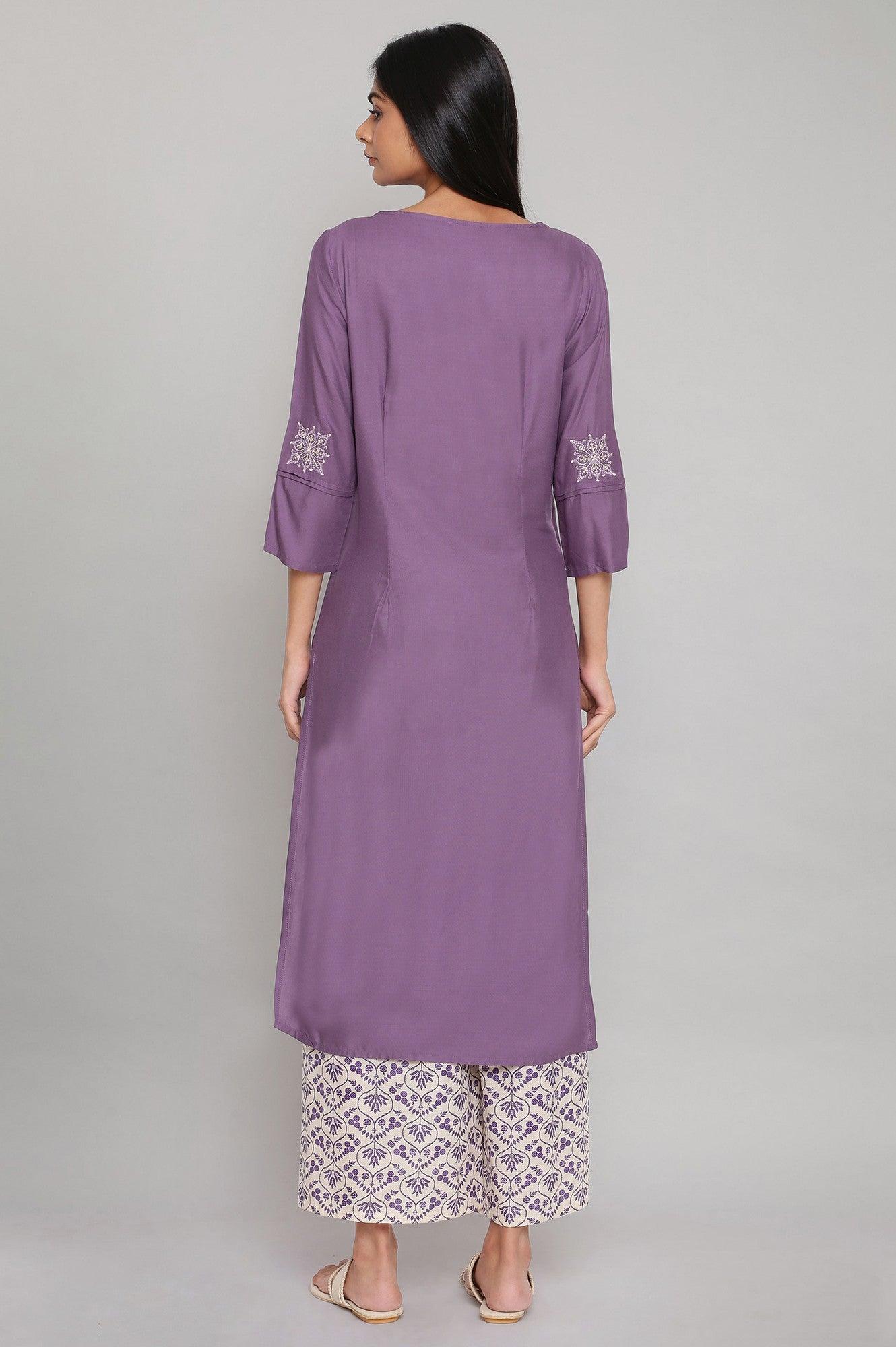Purple Solid kurta with Embroidery - wforwoman