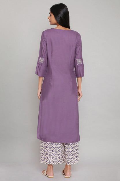 Purple Solid kurta with Embroidery - wforwoman