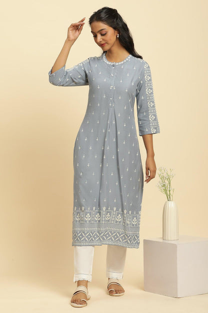 Dusky Blue Straight Printed kurta - wforwoman