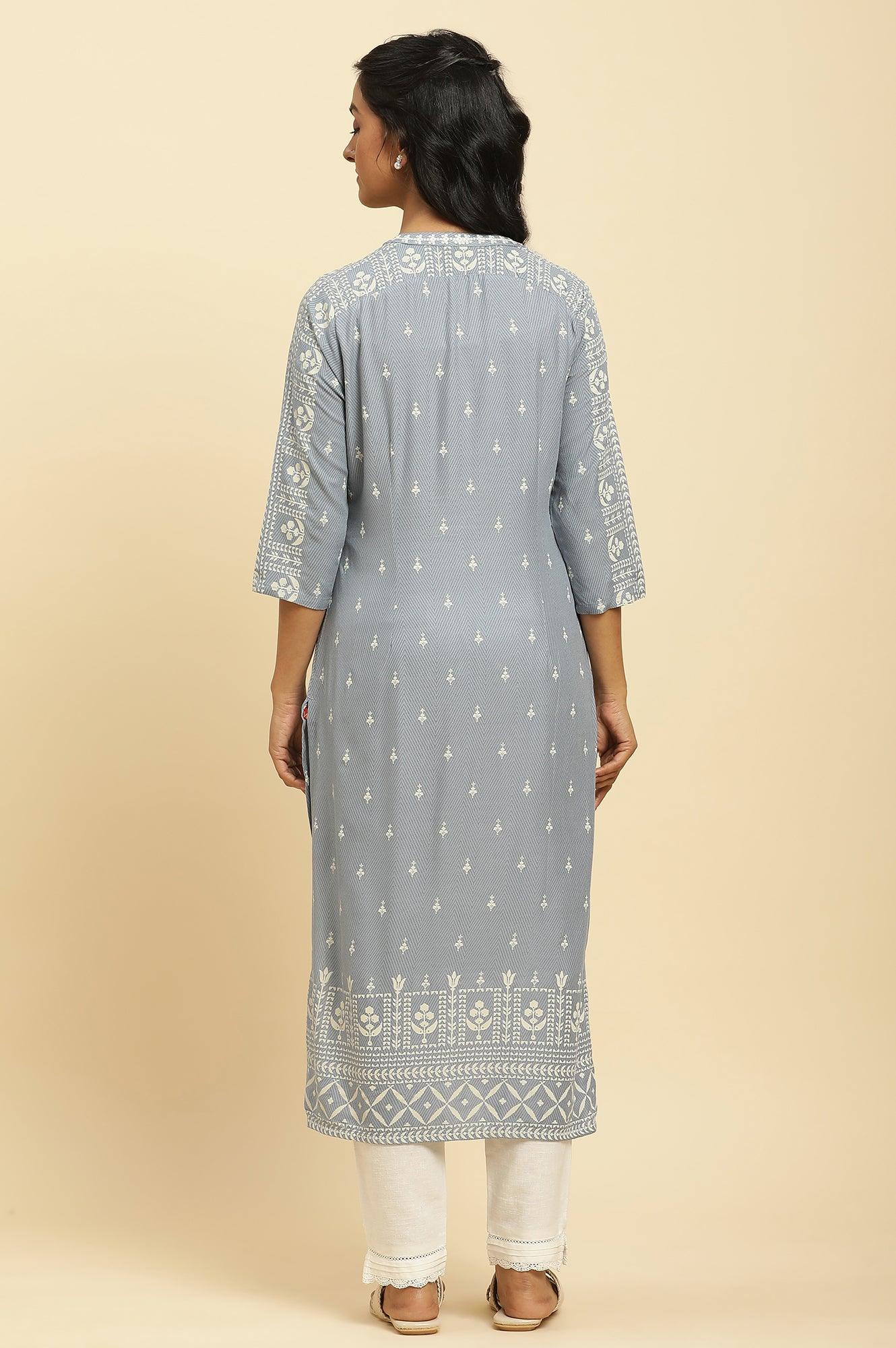 Dusky Blue Straight Printed kurta - wforwoman