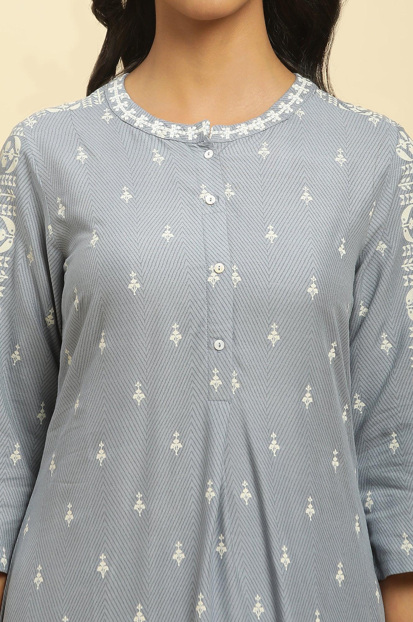 Dusky Blue Straight Printed kurta - wforwoman