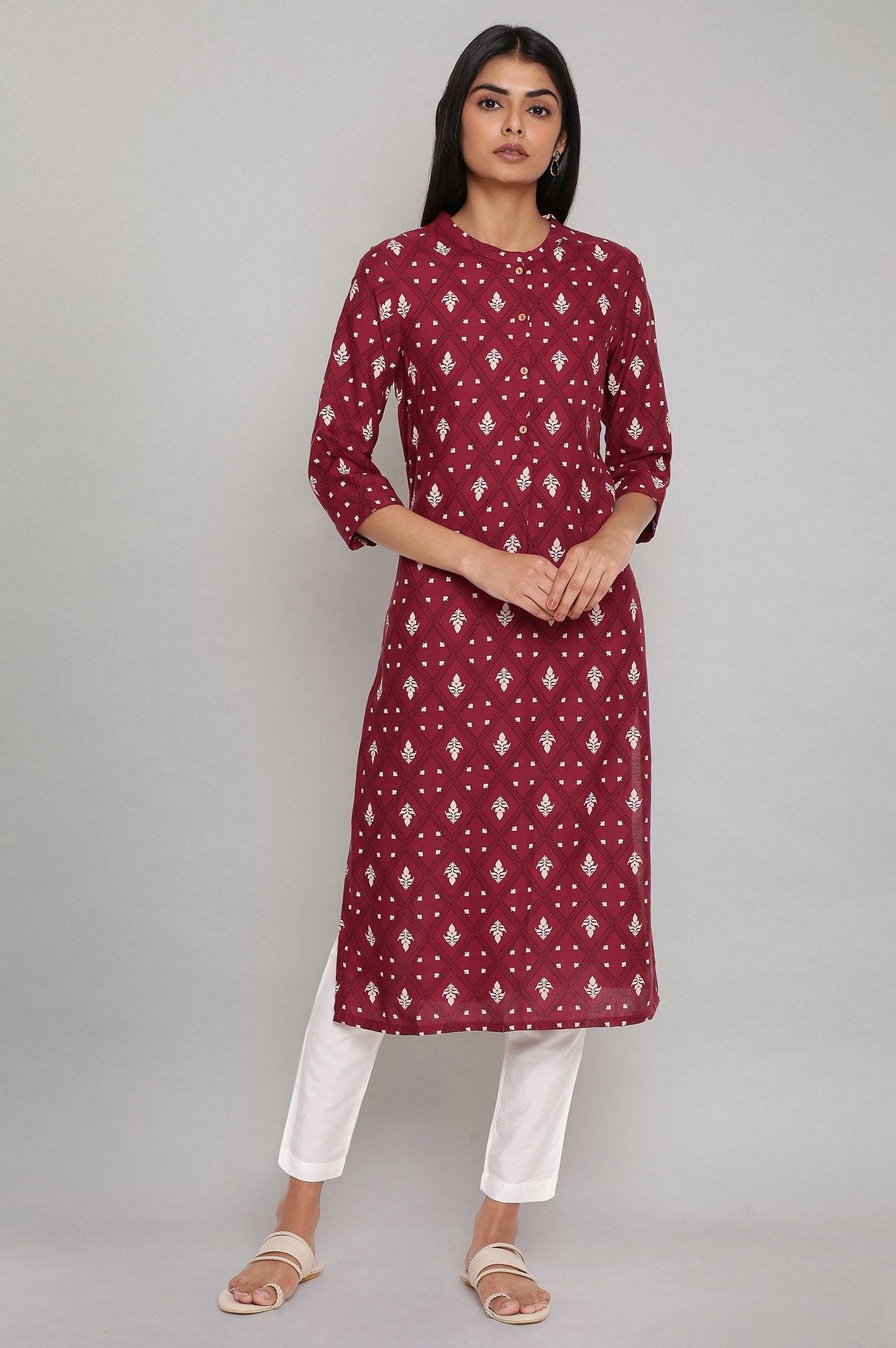 Maroon Printed Button Down kurta