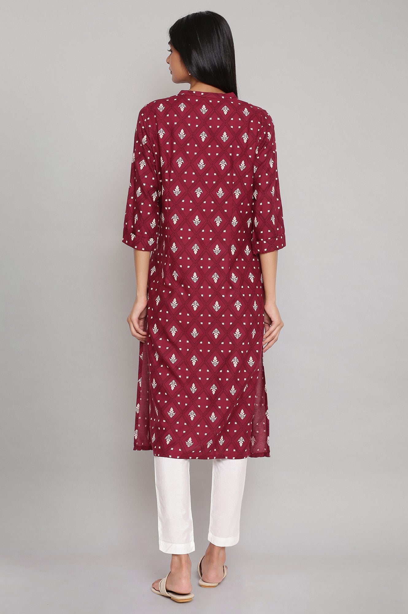 Maroon Printed Button Down kurta