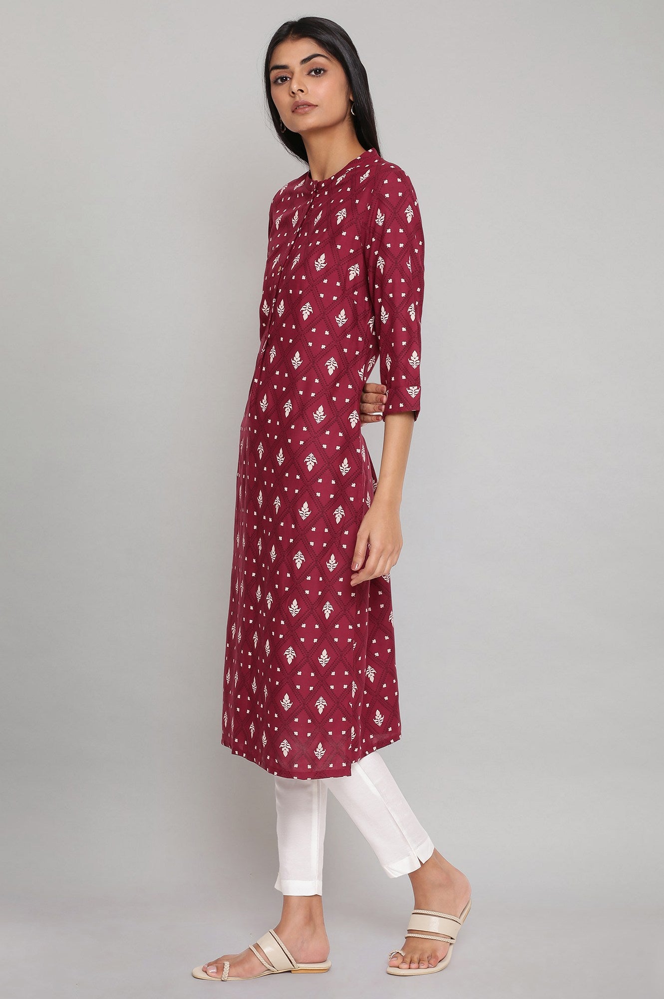 Maroon Printed Button Down kurta