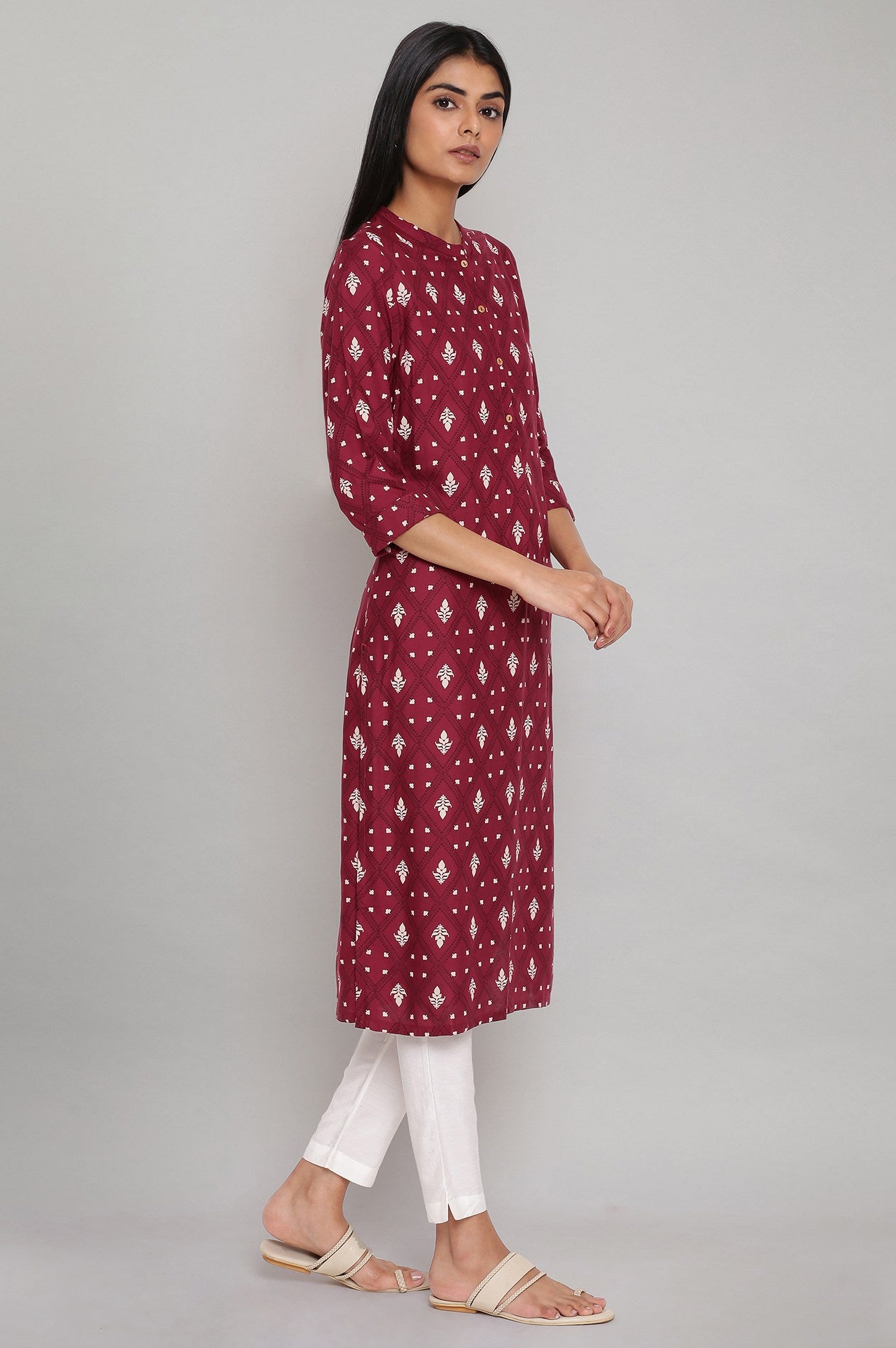 Maroon Printed Button Down kurta