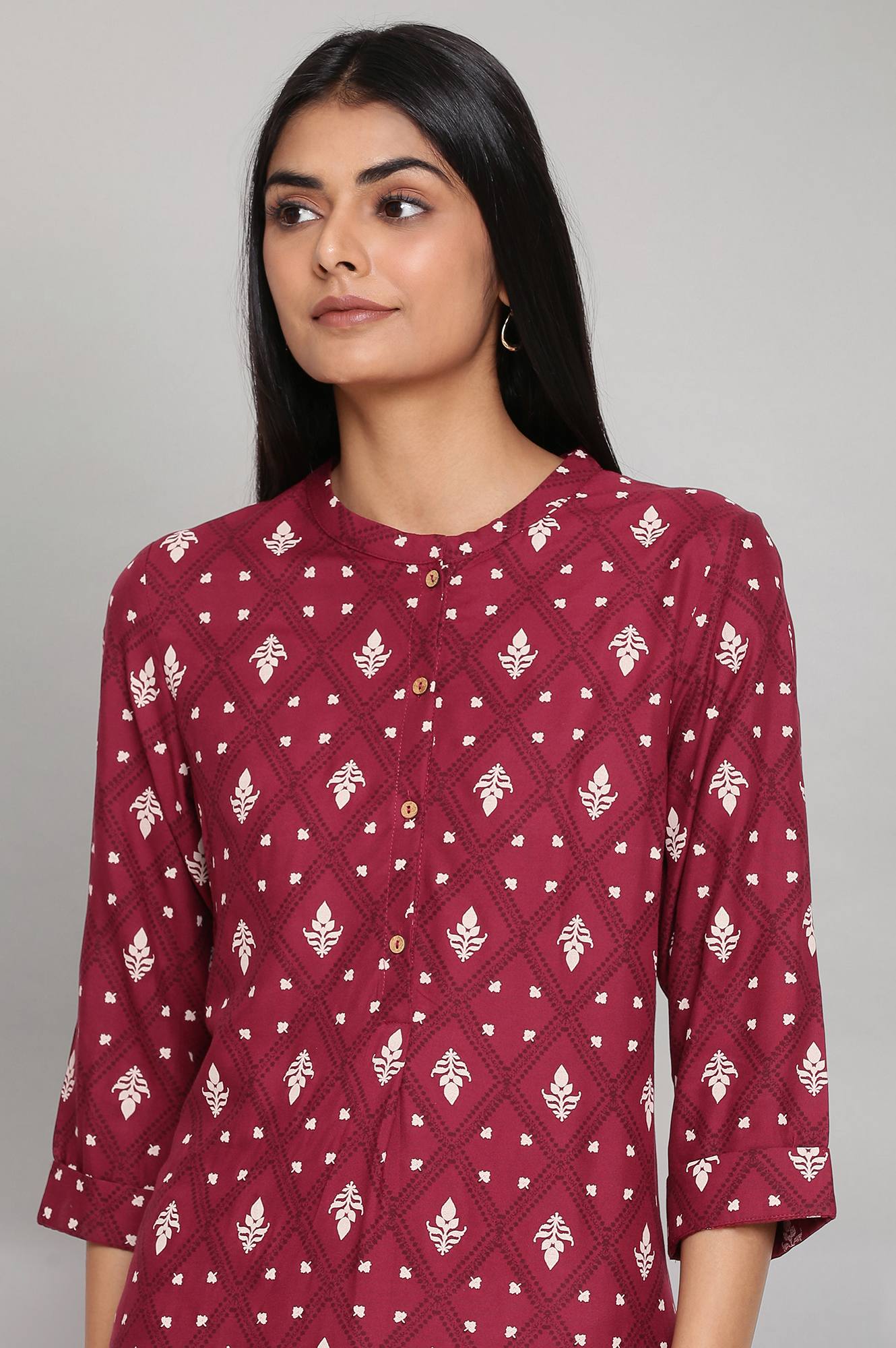 Maroon Printed Button Down kurta