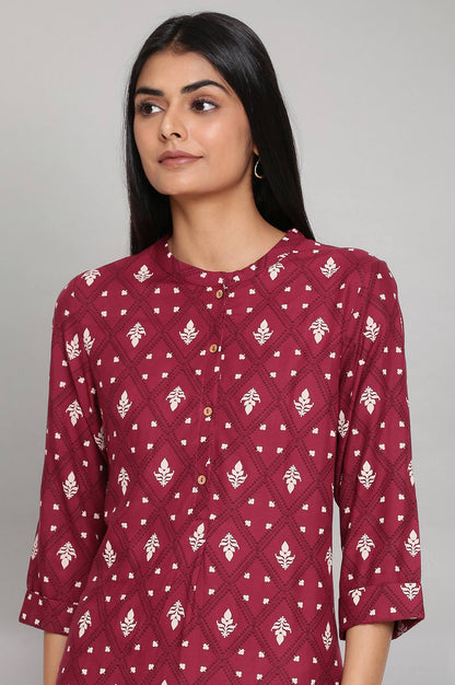 Maroon Printed Button Down kurta