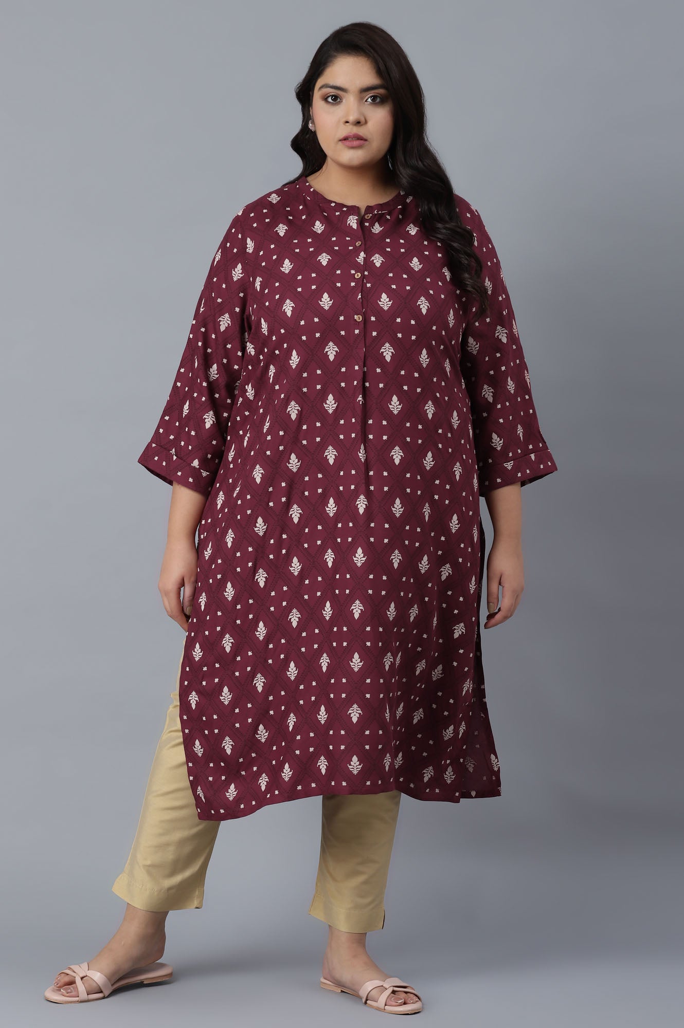 Maroon Printed Button Down kurta