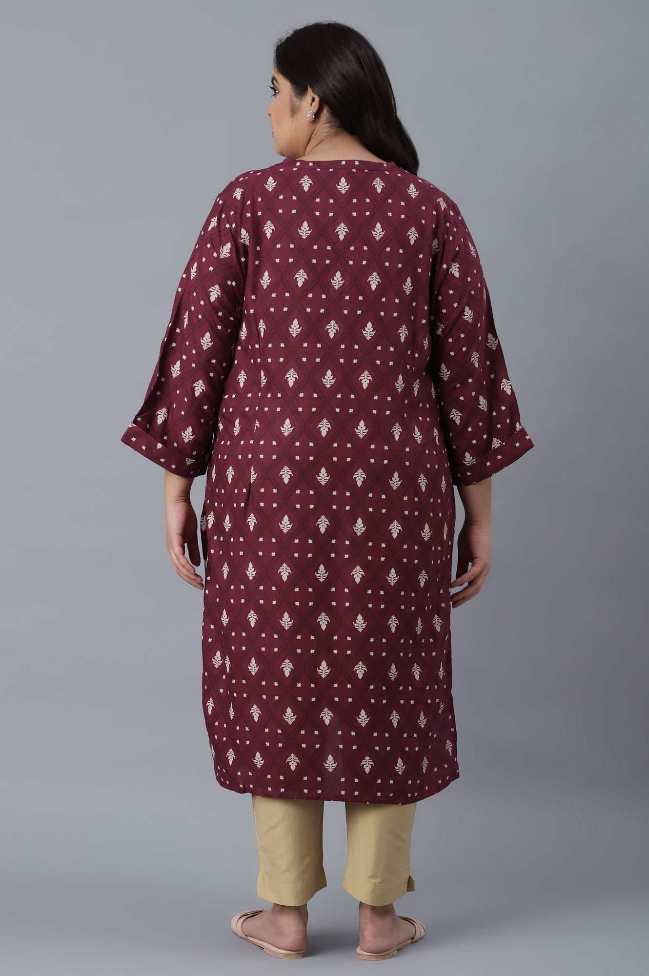 Maroon Printed Button Down kurta