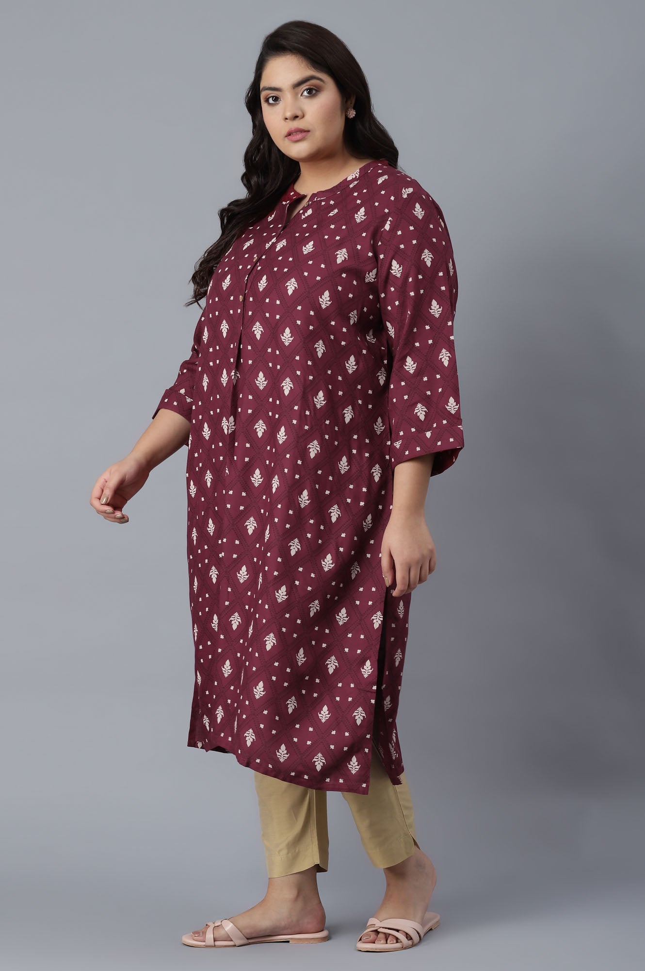 Maroon Printed Button Down kurta