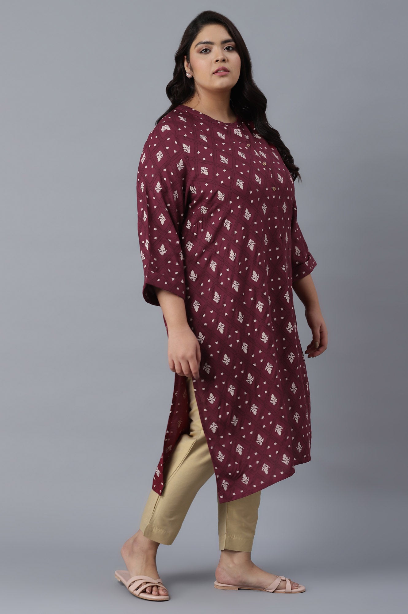 Maroon Printed Button Down kurta