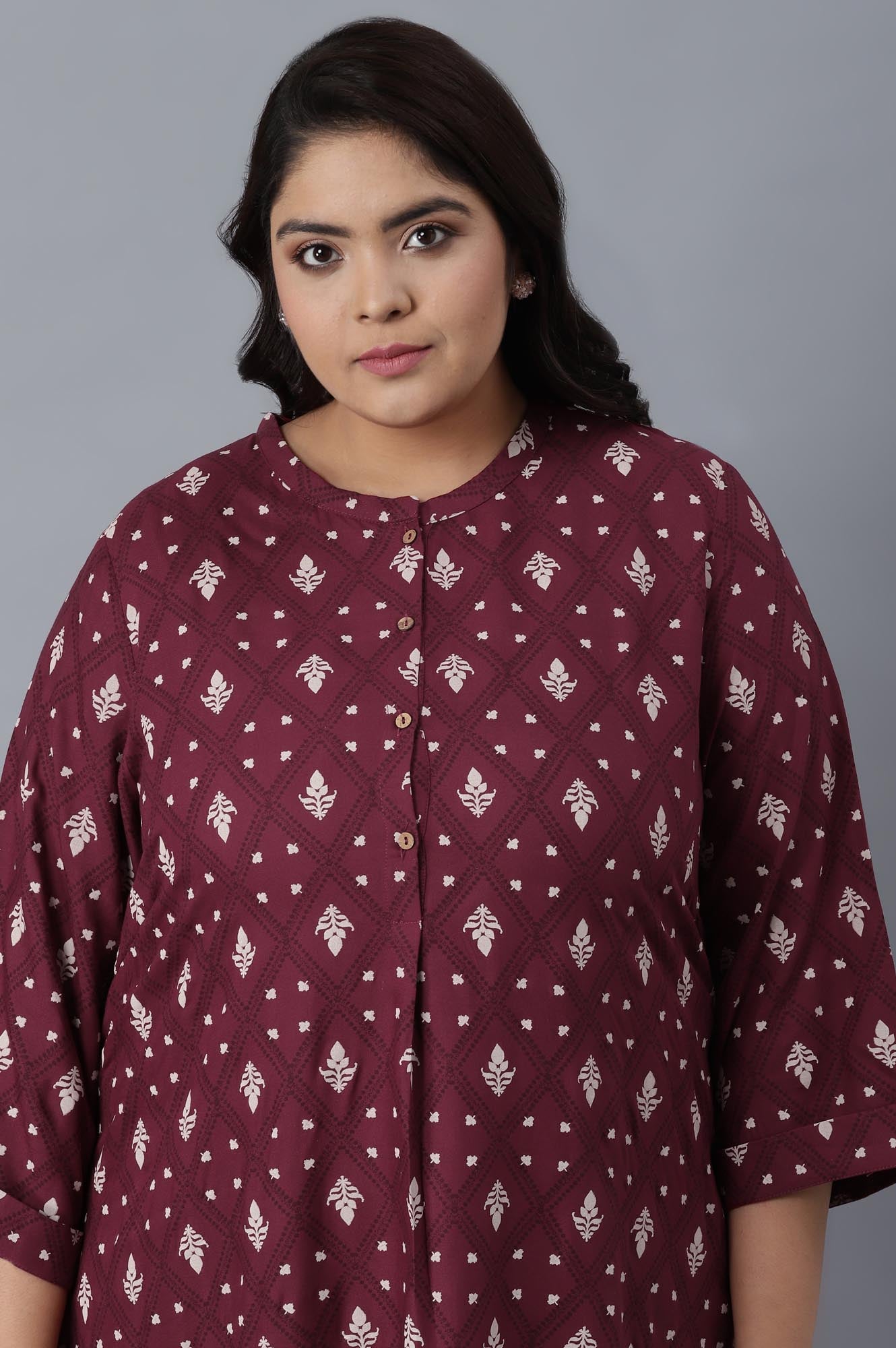 Maroon Printed Button Down kurta