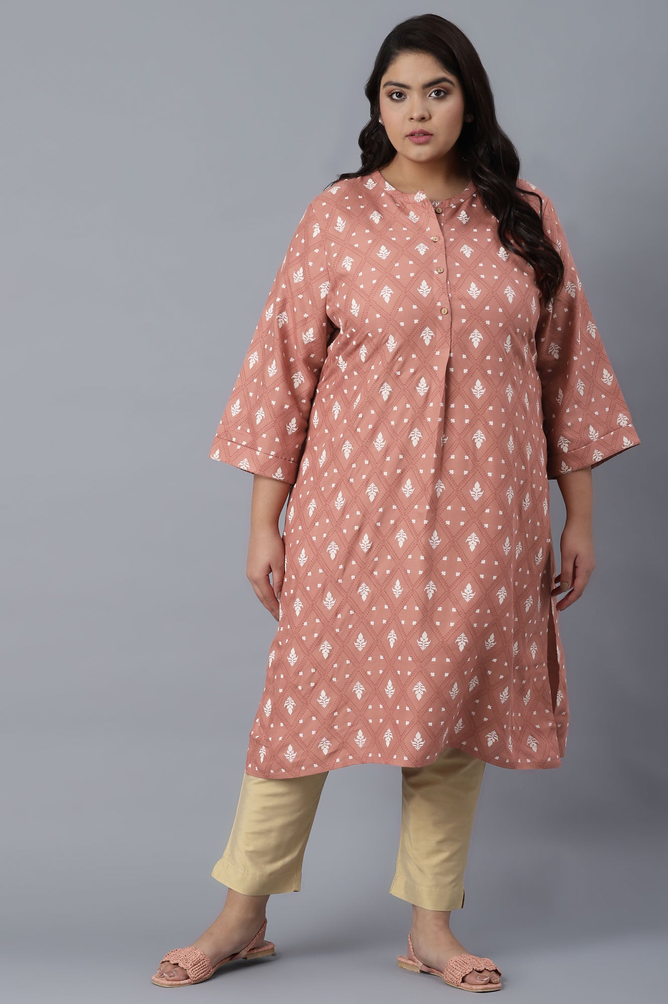 Light Pink Printed Button Down kurta