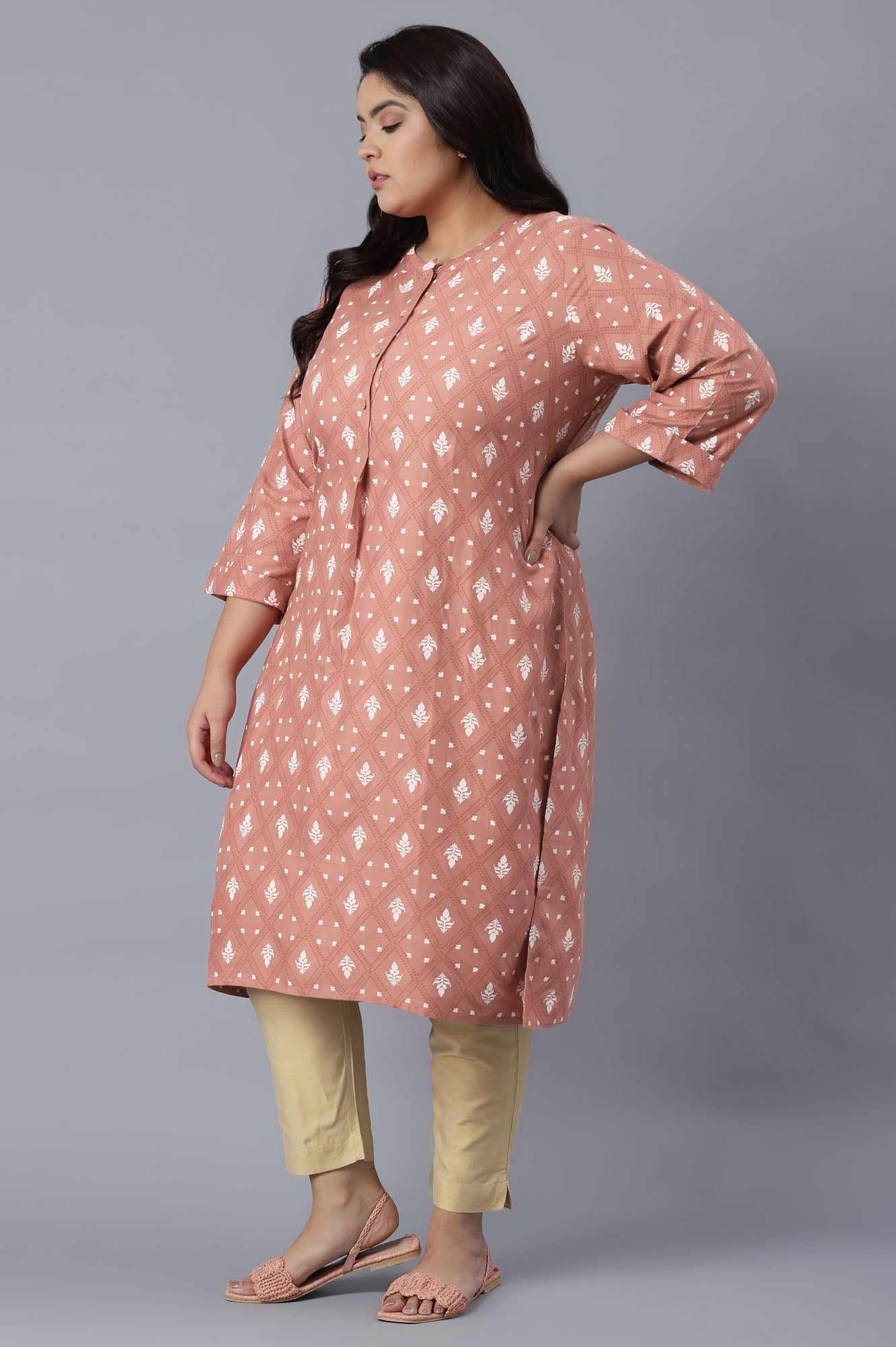 Light Pink Printed Button Down kurta