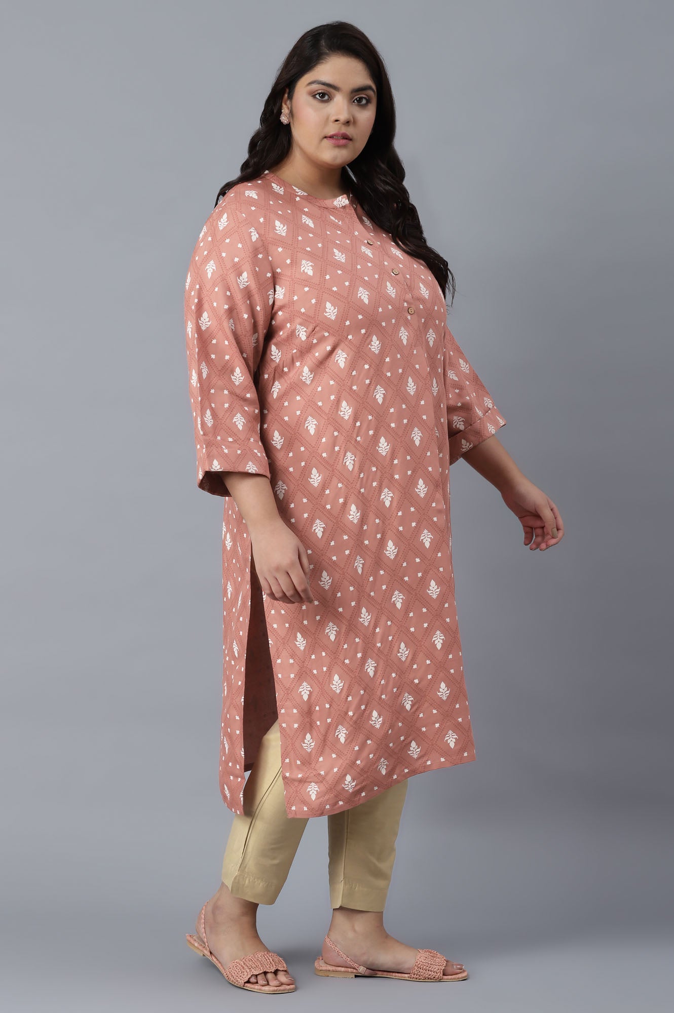 Light Pink Printed Button Down kurta