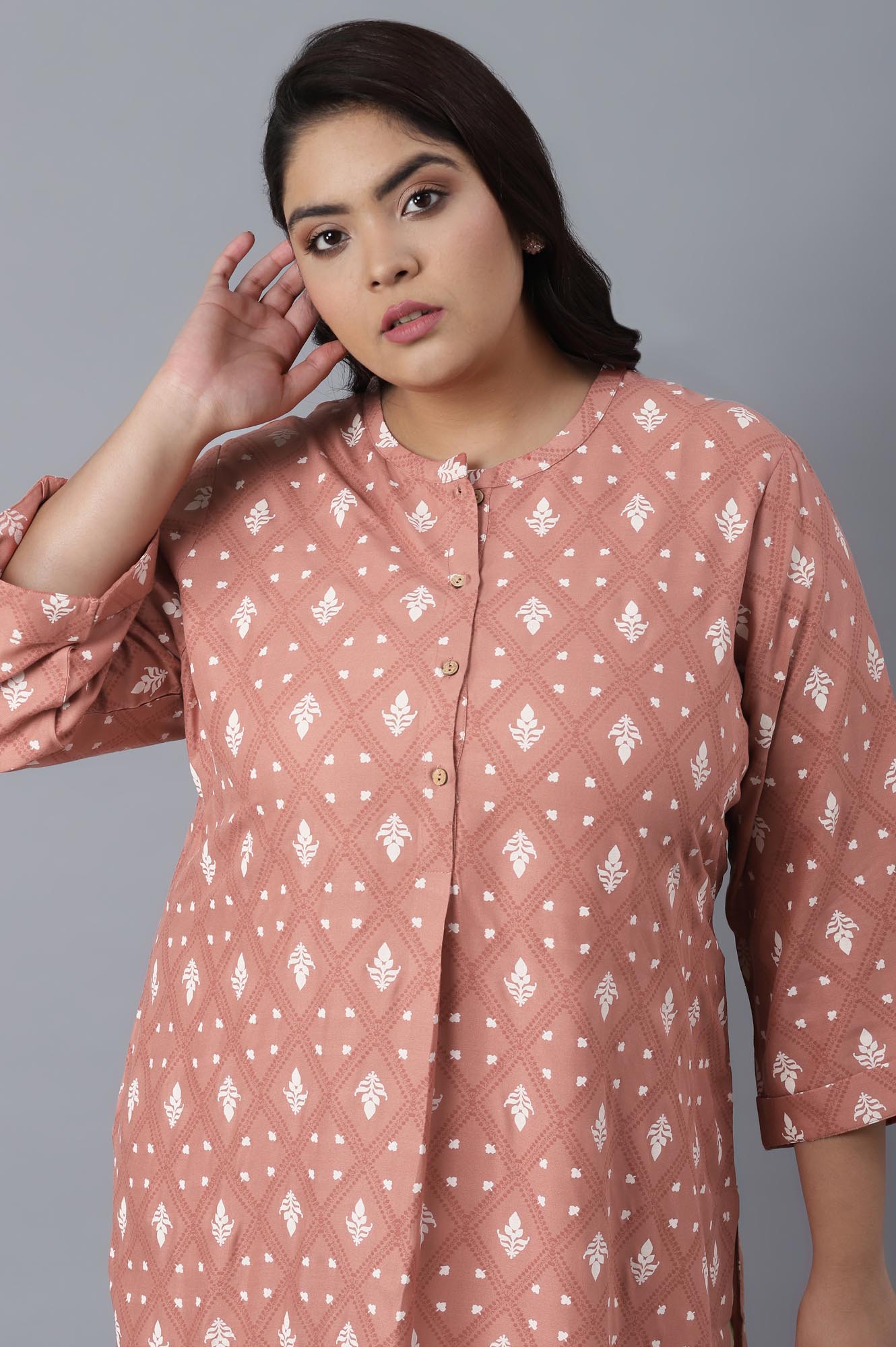 Light Pink Printed Button Down kurta