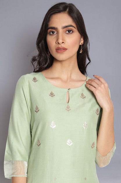 Mint Green Embroidered kurta - wforwoman