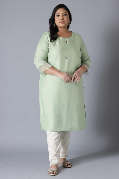 Mint Green Embroidered kurta - wforwoman