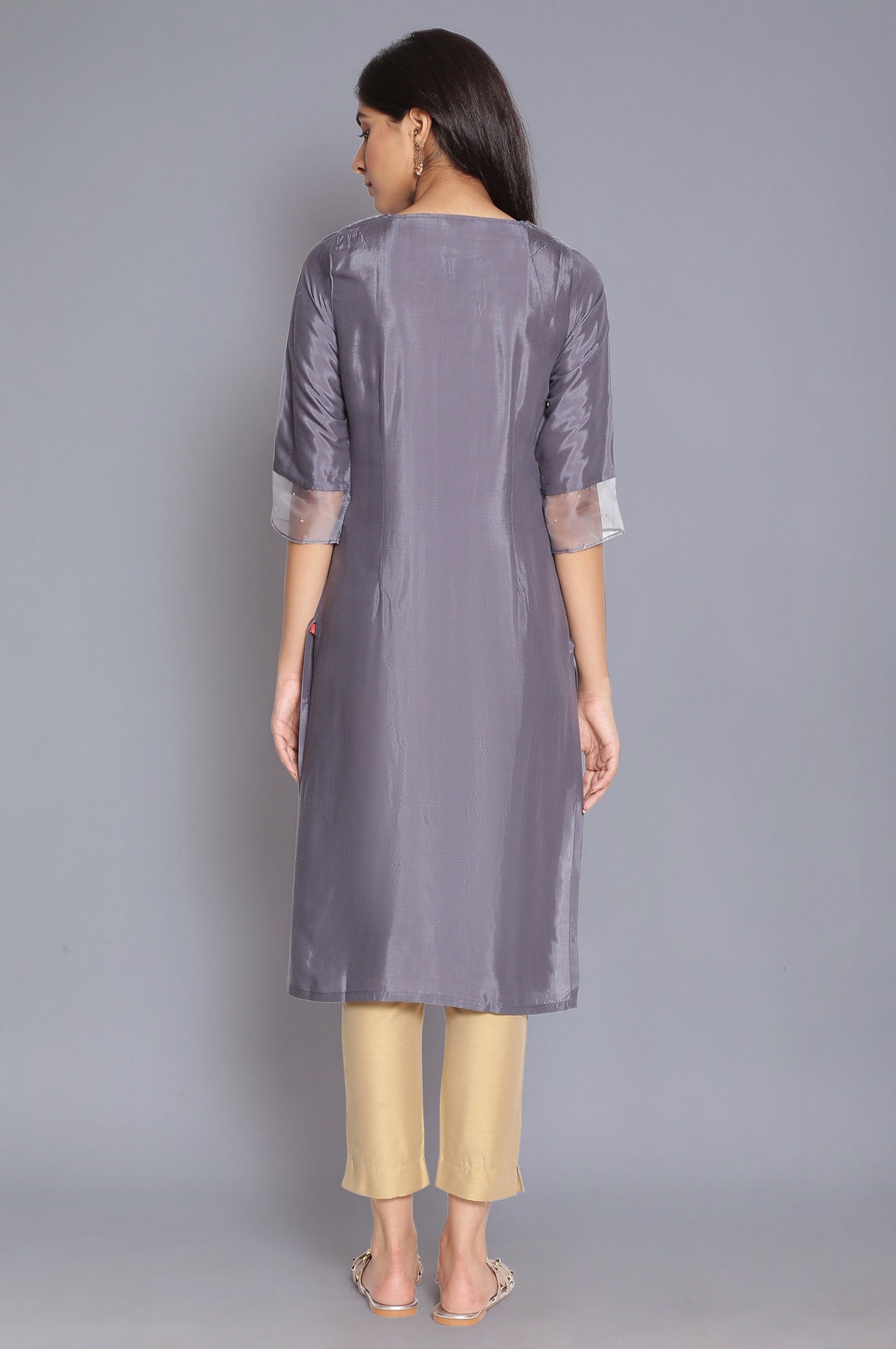 Stone Blue Straight kurta with Embroidery