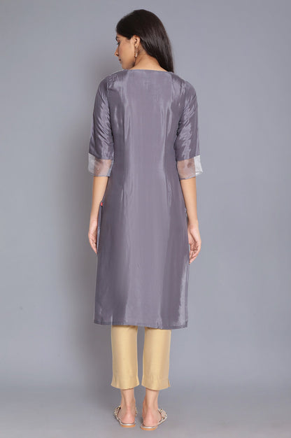 Stone Blue Straight kurta with Embroidery