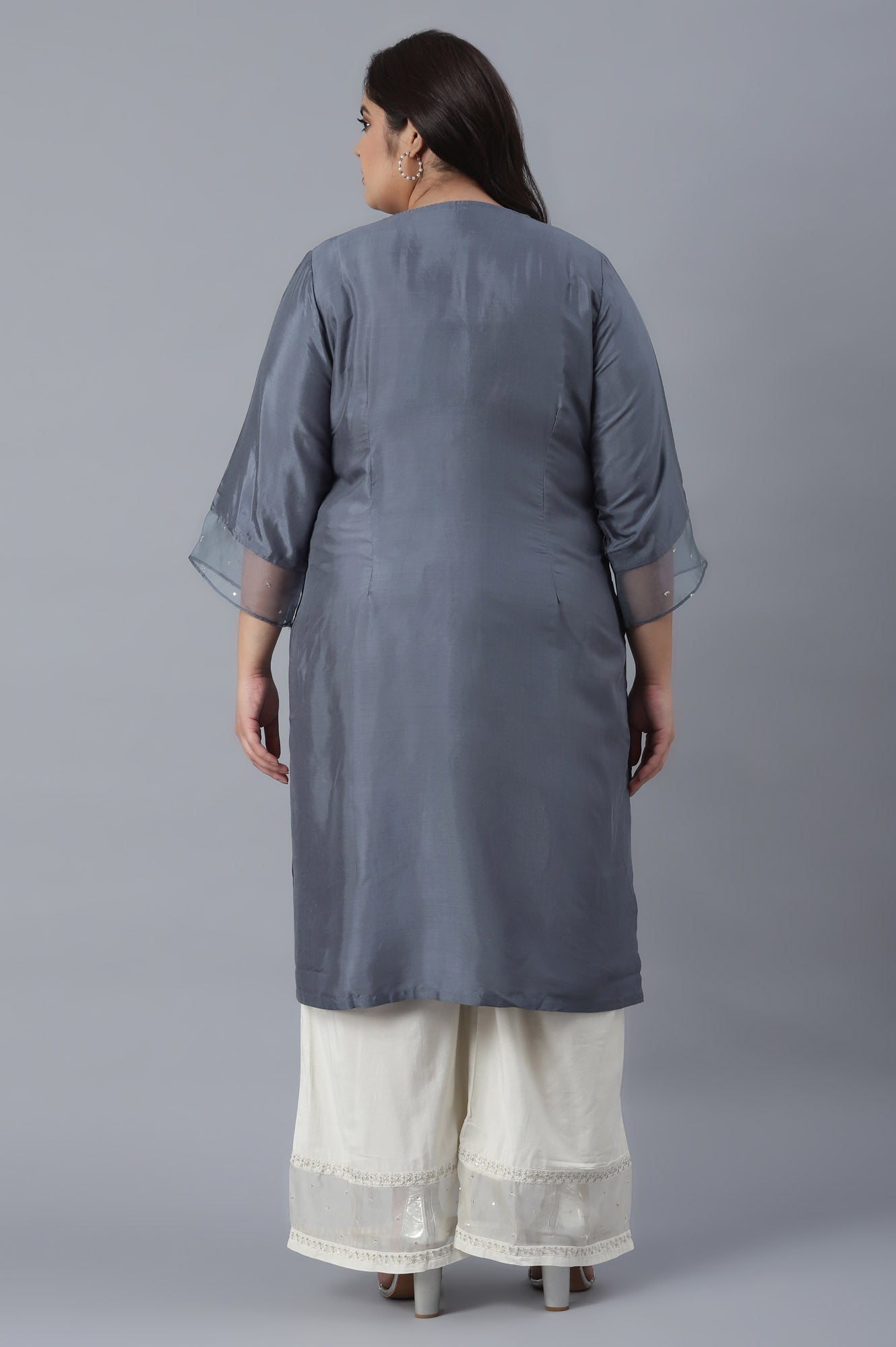 Stone Blue Straight kurta with Embroidery