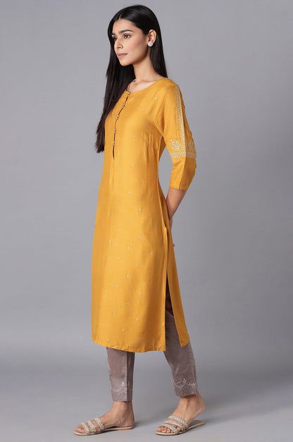 Mustard Yellow kurta with Embroidery - wforwoman