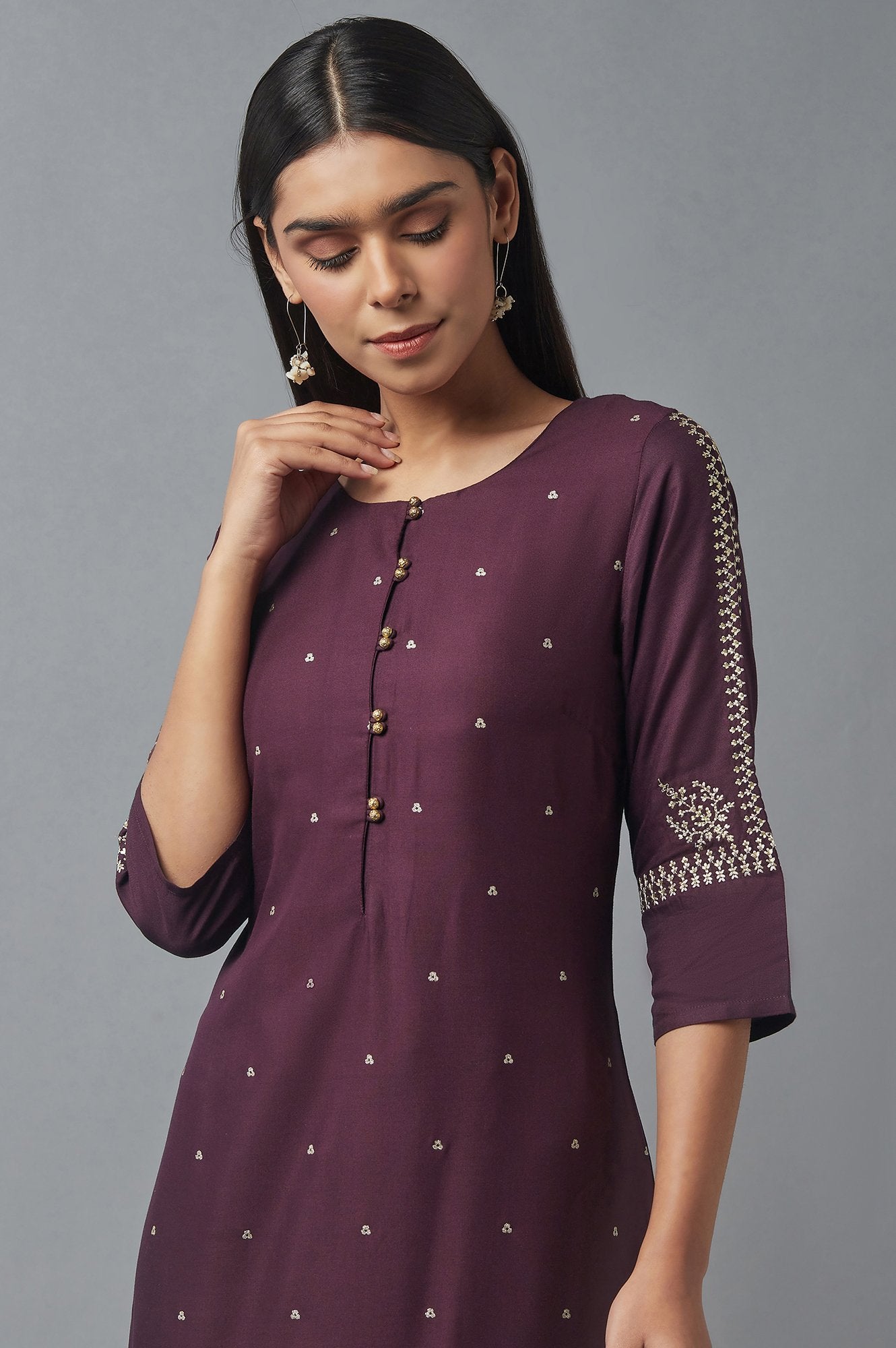 Purple kurta with Embroidery