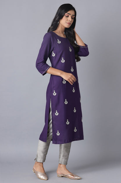 Purple kurta with Buti Embroidery