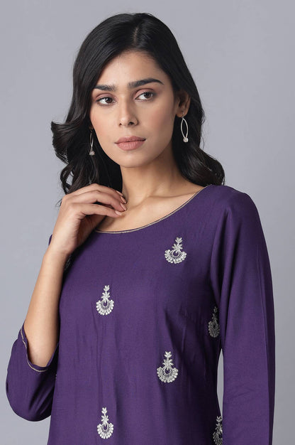 Purple kurta with Buti Embroidery