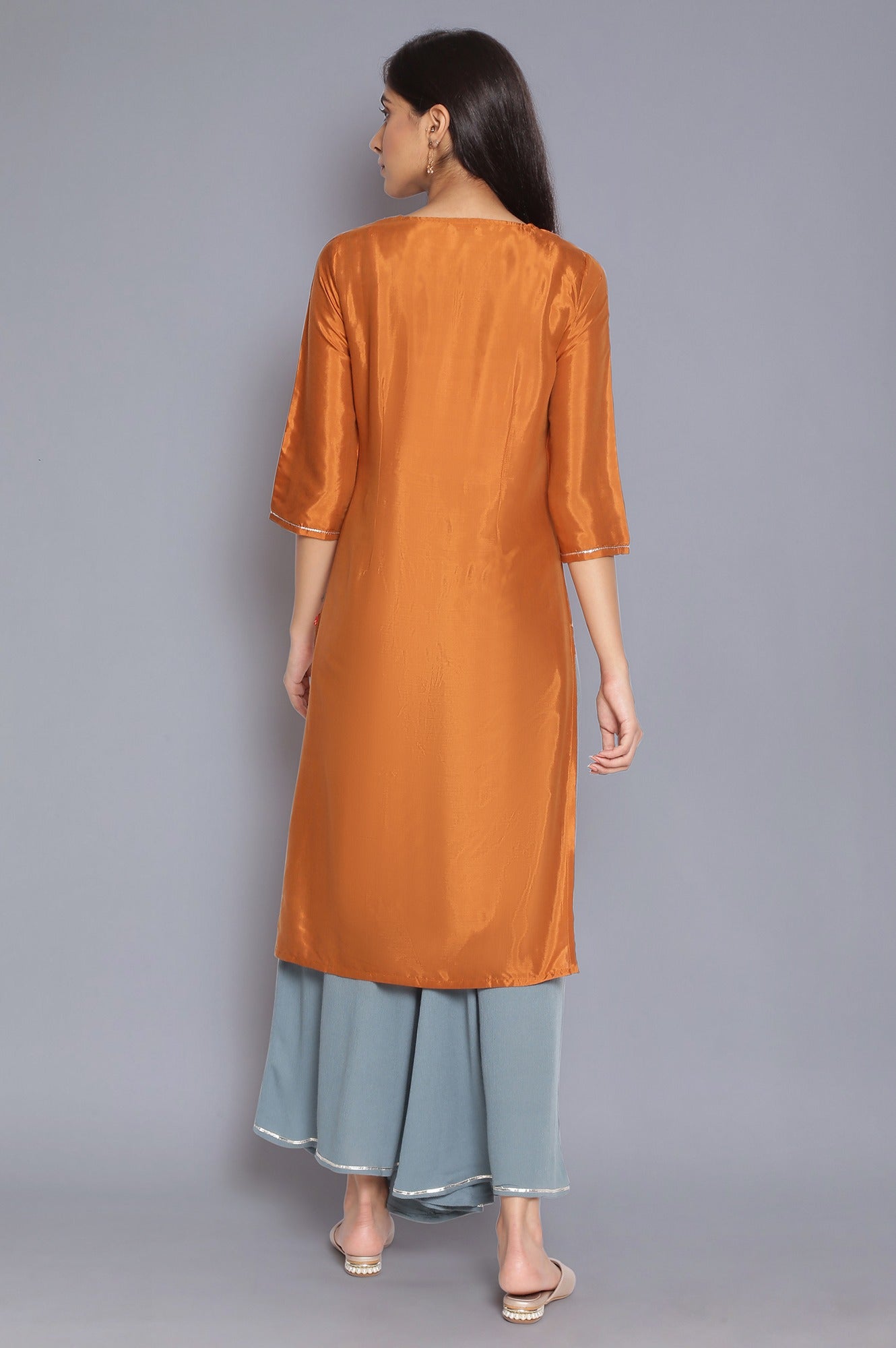 Rust Orange Embroidered kurta