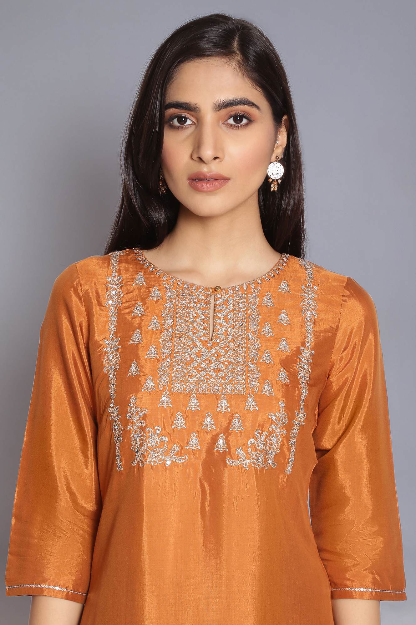 Rust Orange Embroidered kurta