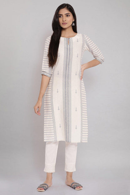 Ecru Embroidered Straight kurta - wforwoman