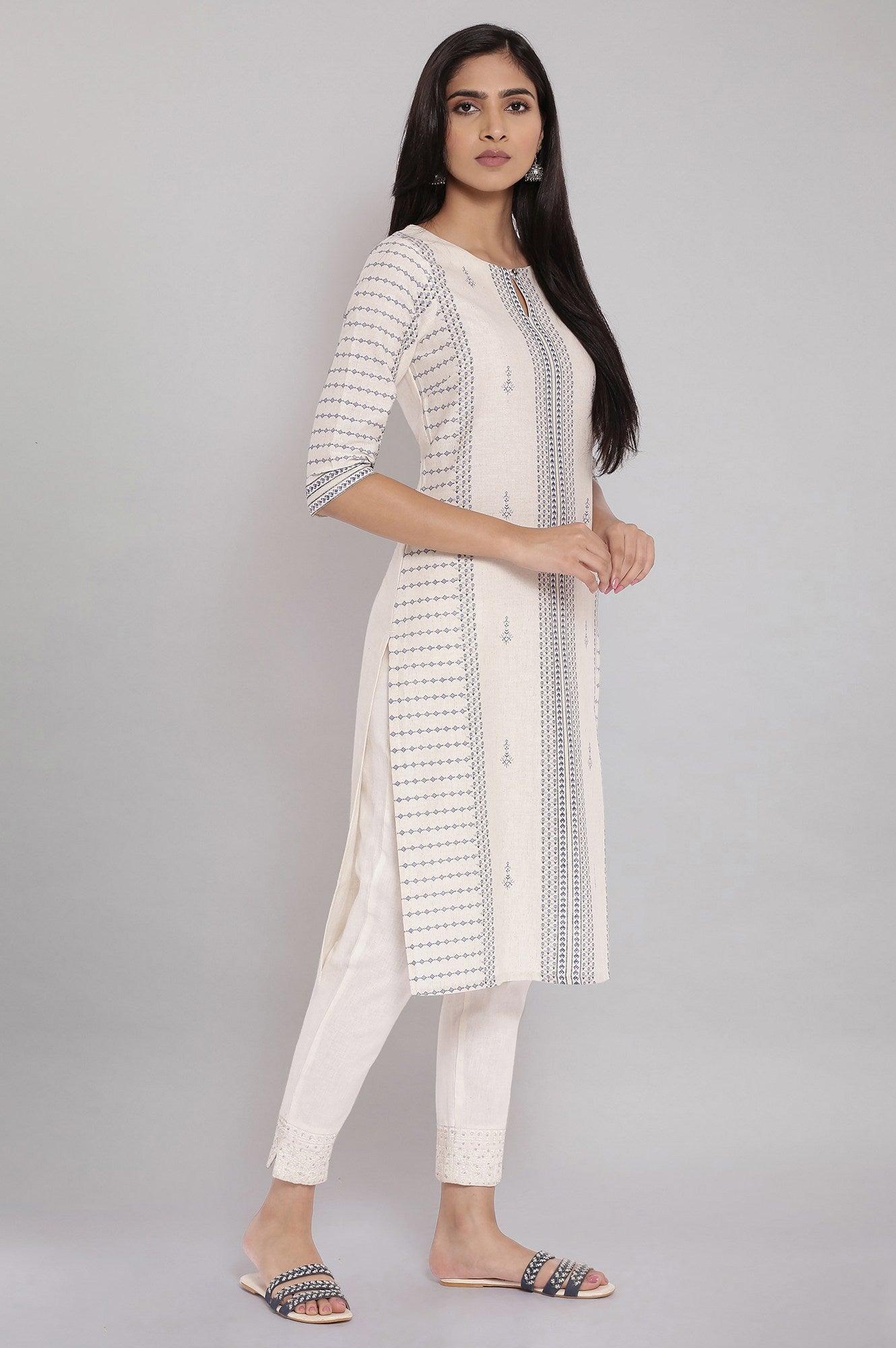 Ecru Embroidered Straight kurta - wforwoman