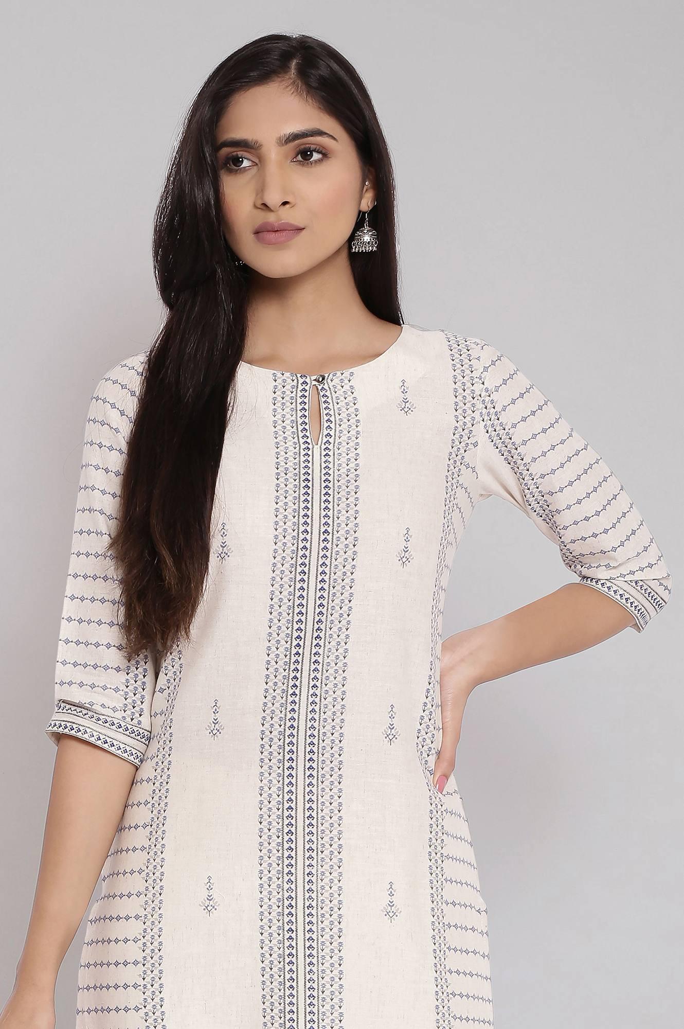 Ecru Embroidered Straight kurta - wforwoman