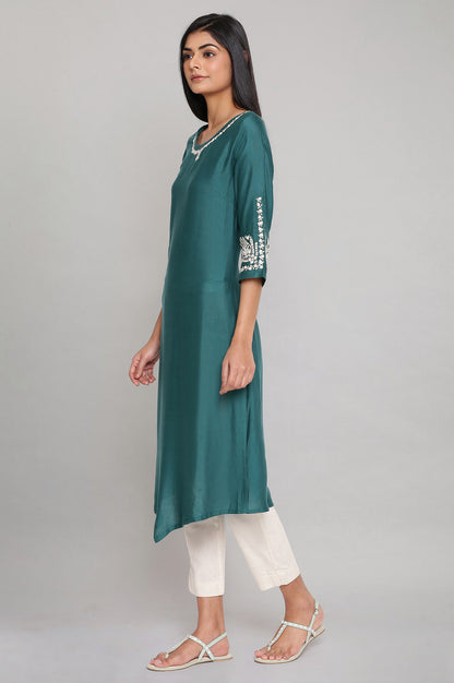 Green Embroidered Straight kurta