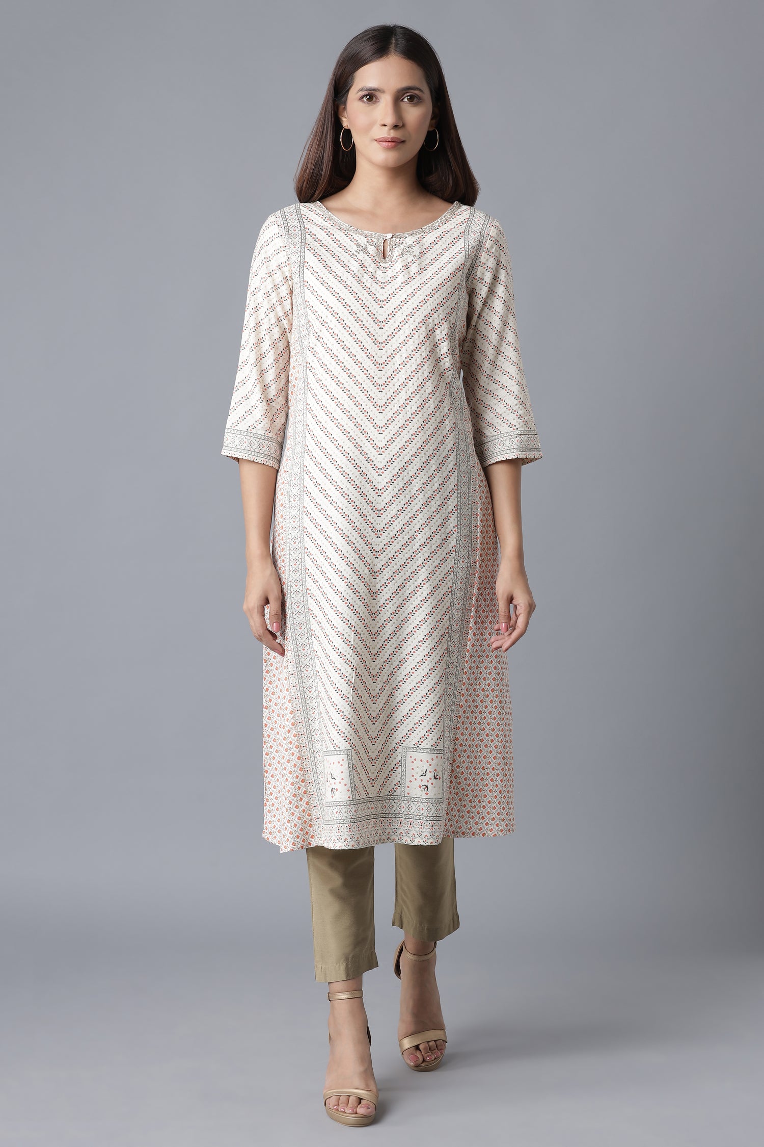 Ecru Embroidered A-line kurta