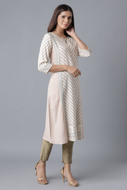 Ecru Embroidered A-line kurta