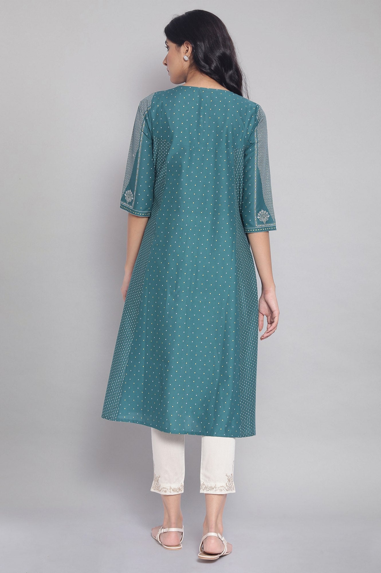 Green Polka Dots Printed Flared kurta