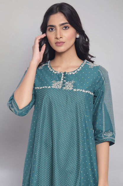 Green Polka Dots Printed Flared kurta