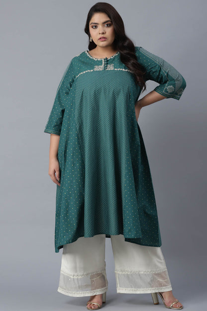 Green Polka Dots Printed Flared kurta