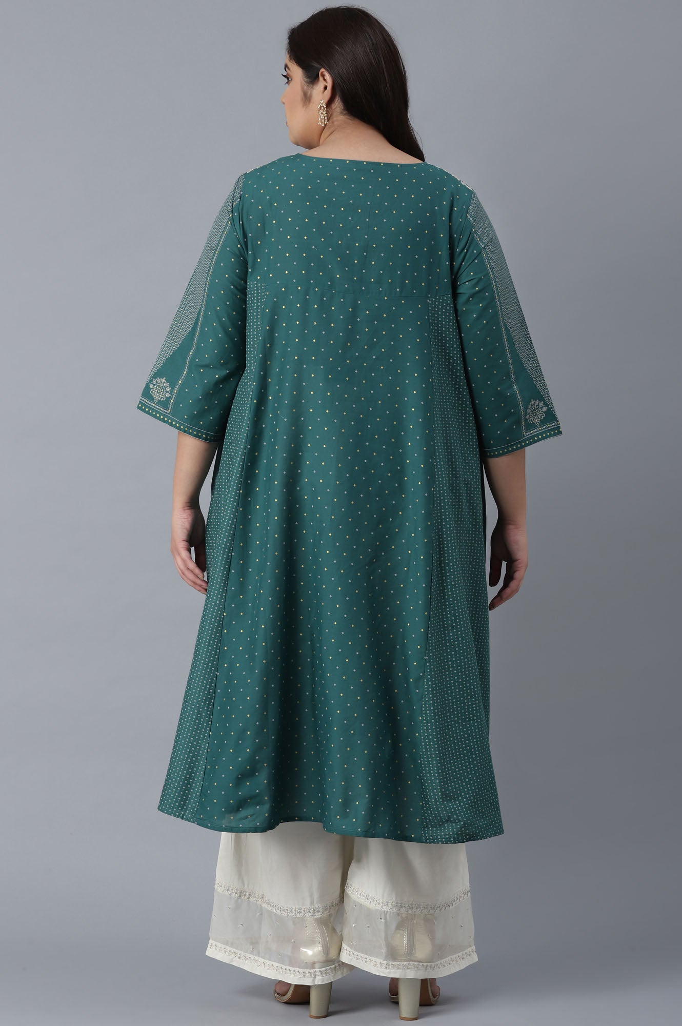 Green Polka Dots Printed Flared kurta