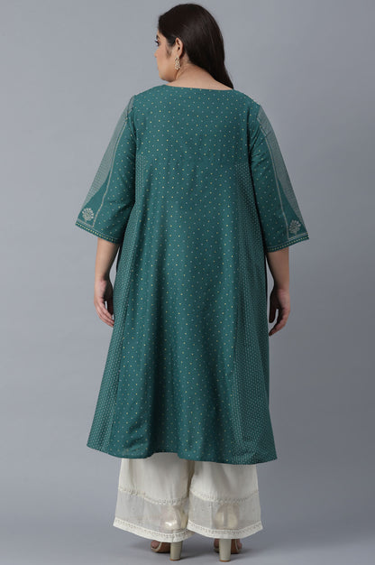 Green Polka Dots Printed Flared kurta