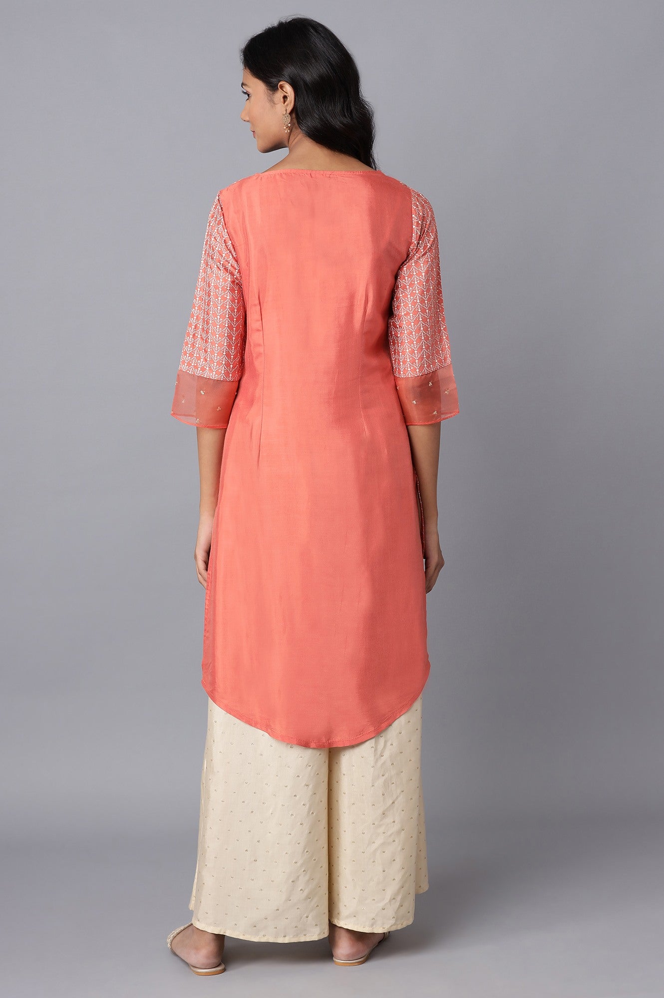 Salmon Orange Embroidered kurta