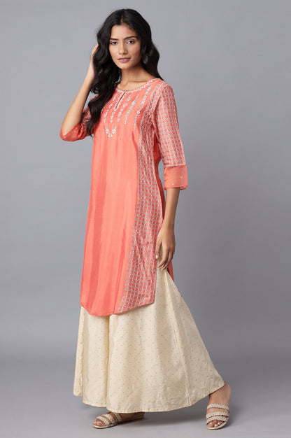 Salmon Orange Embroidered kurta